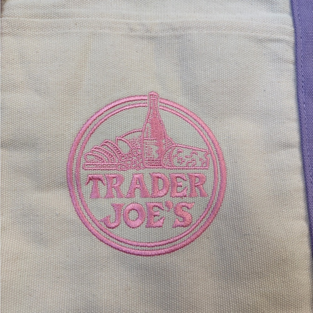 TWO NWT Trader Joe's Cream and Lavender Canvas Tote Bag - Picture 4 of 4